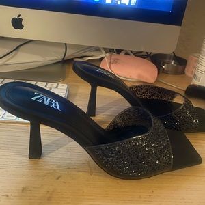 Zara bedazzled mules, NWT